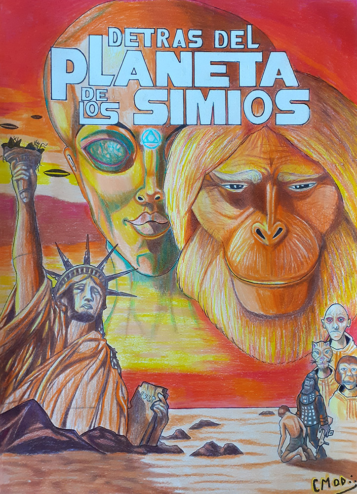 "Detrás del planeta de los simios", Pintura de la serie "Afiches que no existen" del autor Claudio Moda