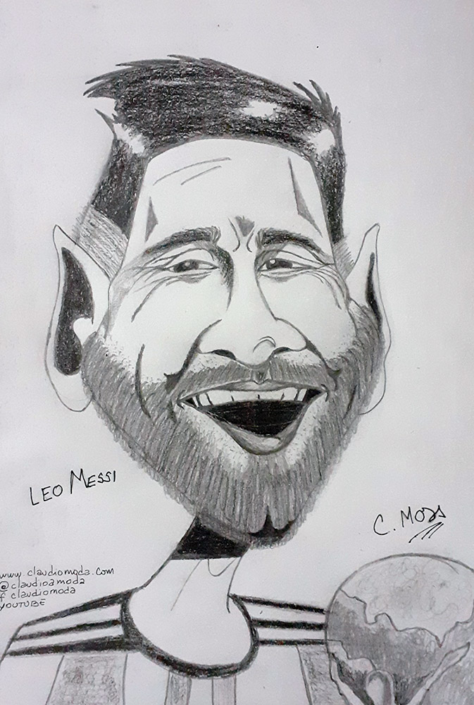 caricatura de Leo Messi por Claudio Moda