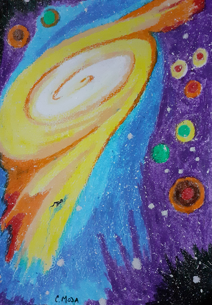 Nado estilo cósmico, pintura de la serie Pasteles del autor Claudio Moda