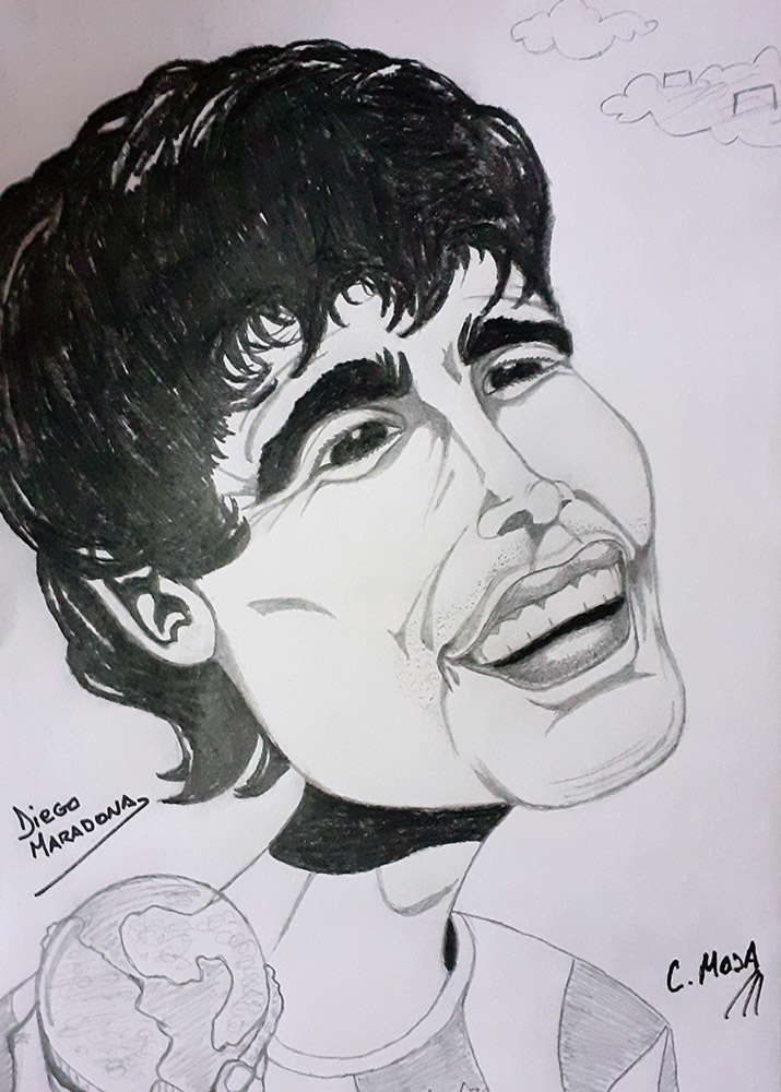 caricatura de Diego Armando Maradona por Claudio Moda