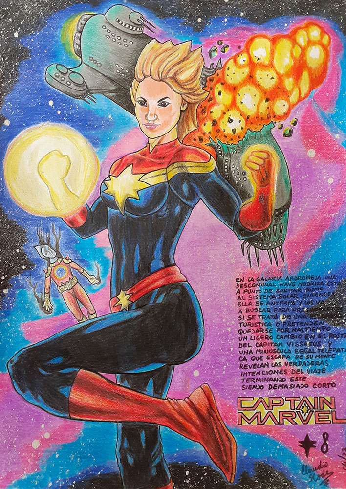 Captain Marvel. pintura del artista Claudio Moda, serie "Posters que no existen"