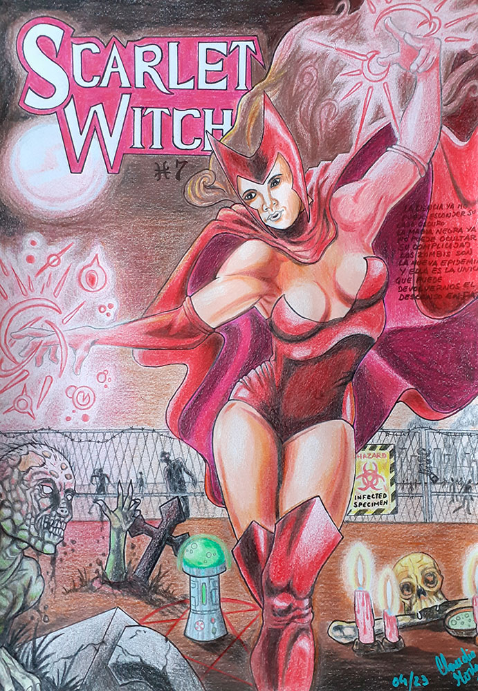 Scarlet Witch,. pintura del artista Claudio Moda, serie "Posters que no existen"